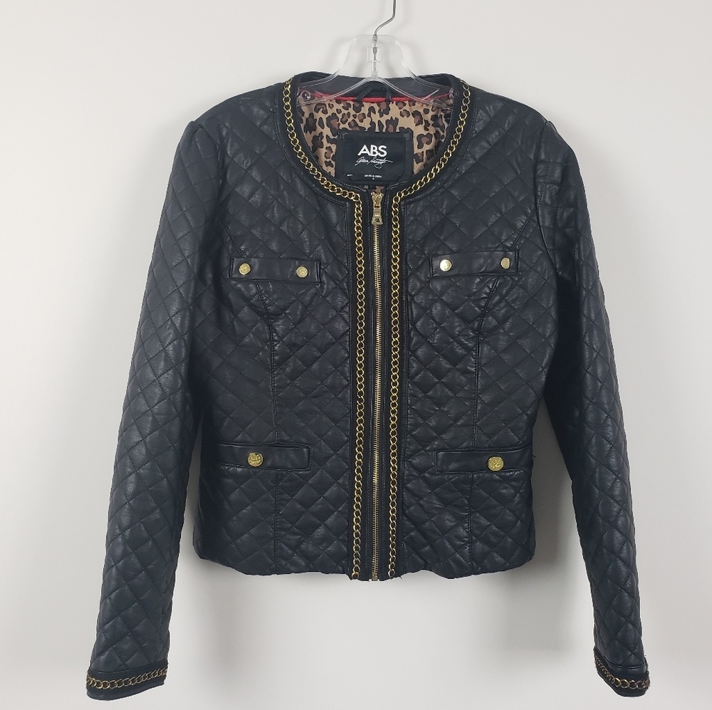 Vegan Leather Quilted Leopard Lined Jacket Size S